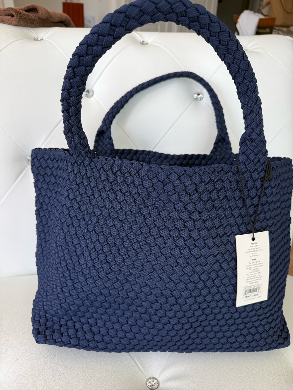 Braided Tote Bag in Navy Blue - Picture 2 of 7